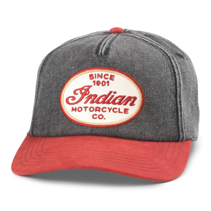 Indian Motorcycle Fulton Hat, Black Denim/Red | American Needle Inc