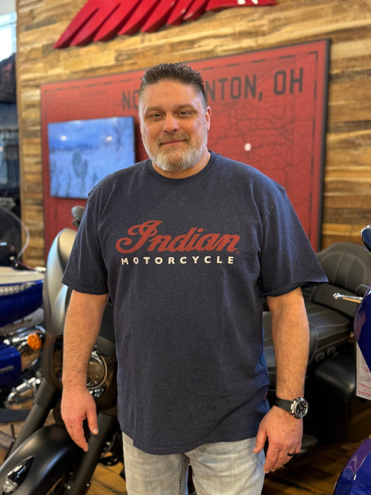 Indian Motorcycle Men's 2 Color Script Logo Tee, Navy | 2865606