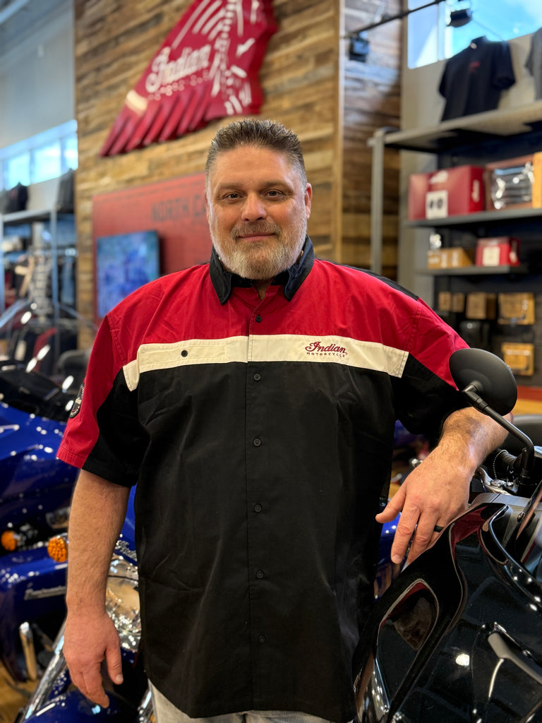 Indian Motorcycle Men's Headdress Colorblock Shop Shirt, Red