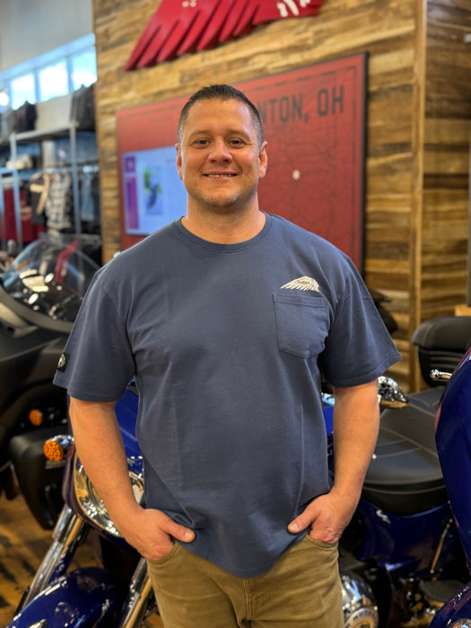 Indian Motorcycle Men's Motor Oils Pocket Tee, Blue | 2865604