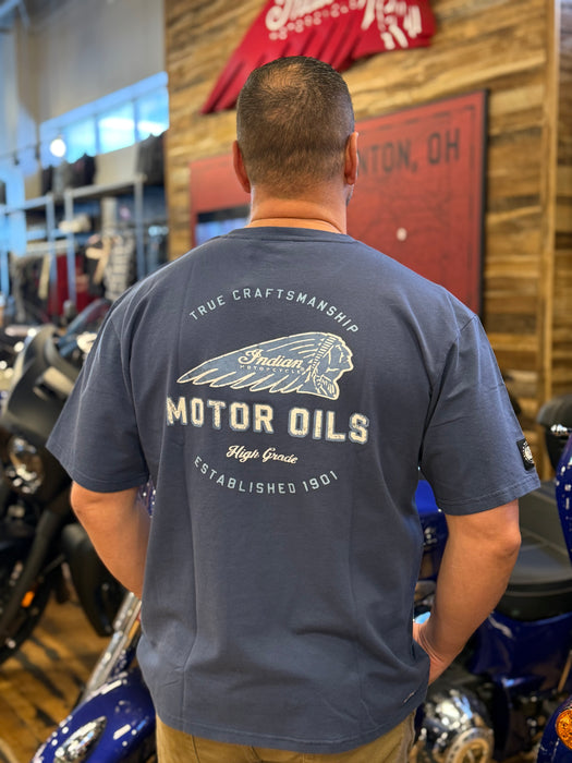 Indian Motorcycle Men's Motor Oils Pocket Tee, Blue | 2865604