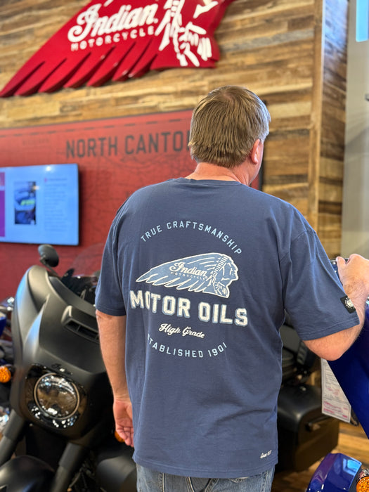 Indian Motorcycle Men's Motor Oils Pocket Tee, Blue | 2865604