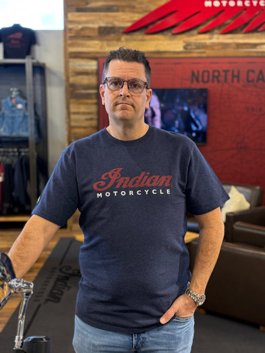 Indian Motorcycle Men's 2 Color Script Logo Tee, Navy | 2865606