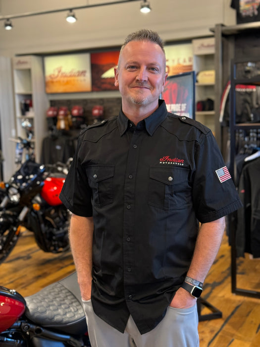 Indian Motorcycle Men's Short-Sleeve Casual Shirt, Black | 2863698