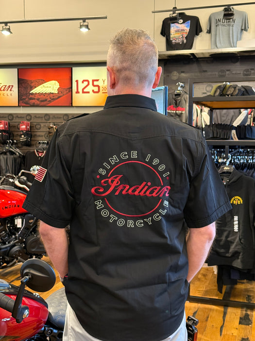 Indian Motorcycle Men's Short-Sleeve Casual Shirt, Black | 2863698