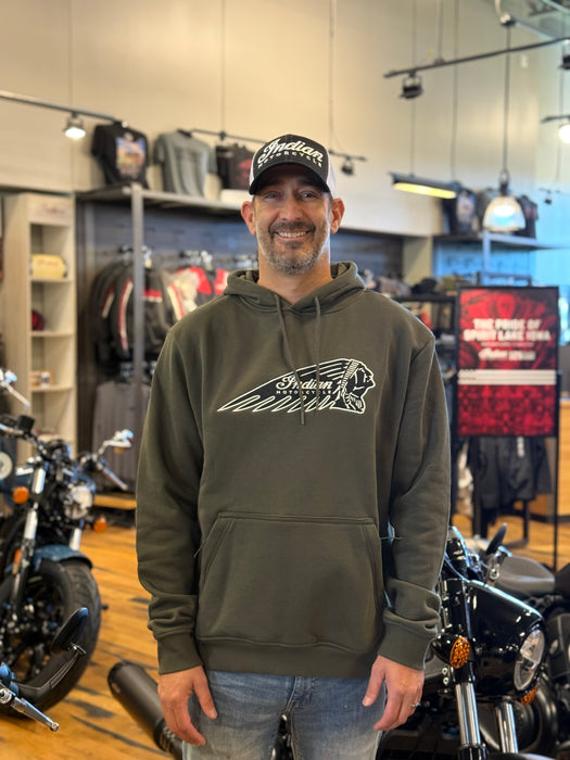 Indian Motorcycle Men's Outline Headdress Hoodie, Green | 2866620