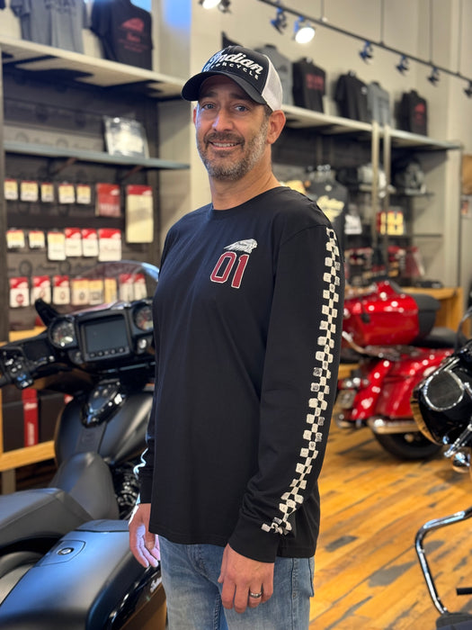 Indian Motorcycle Men's Checkered Graphic Long Sleeve T-Shirt, Black | 2866617