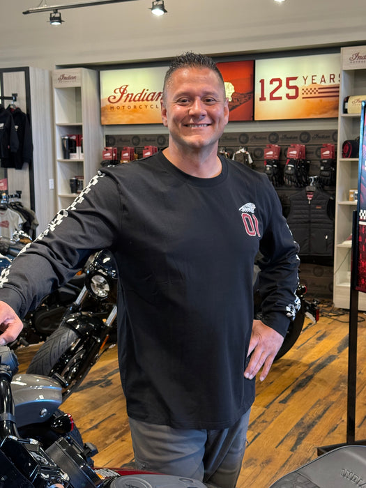 Indian Motorcycle Men's Checkered Graphic Long Sleeve T-Shirt, Black | 2866617