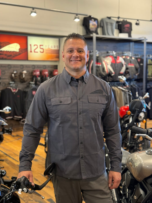 Indian Motorcycle Men's Logo Long Sleeve Shop Shirt, Gray | 2866621