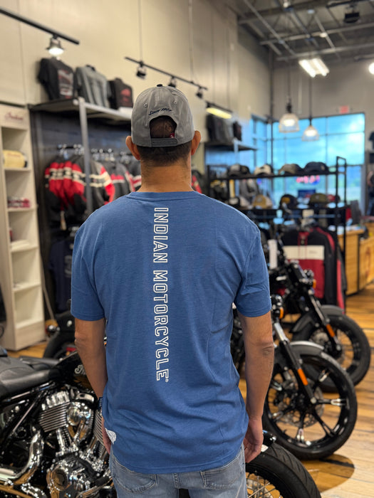 Indian Motorcycle Men's Vertical Logo Printed Tee, Blue | 2865722