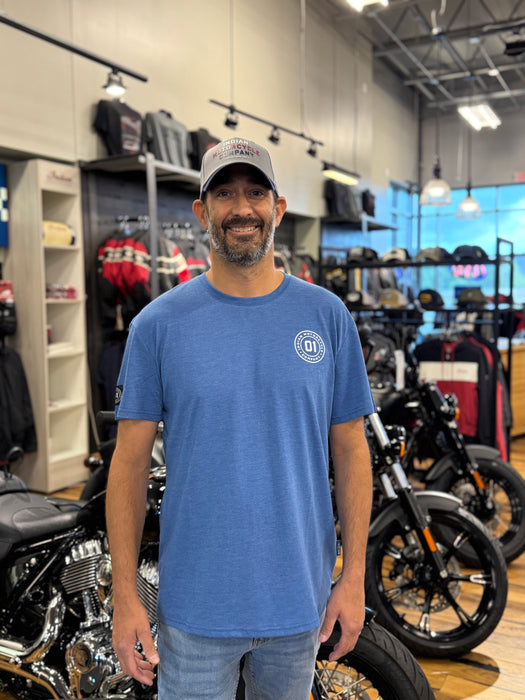 Indian Motorcycle Men's Vertical Logo Printed Tee, Blue | 2865722