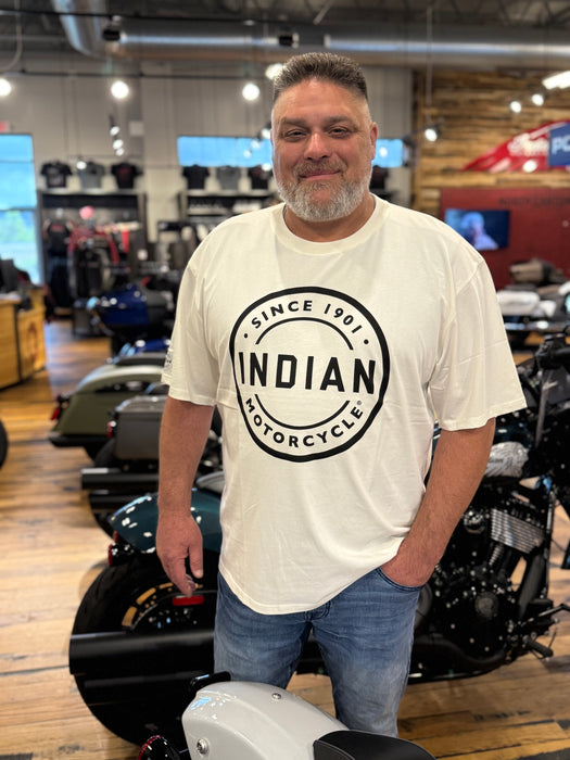 Indian Motorcycle Men's Circle Block Logo Tee, White | 2865716