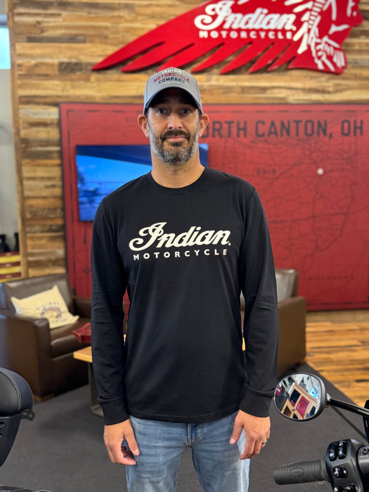 Indian Motorcycle Men's Essential Script Logo LS Tee, Black | 2865724