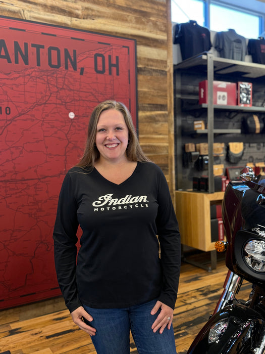 Indian Motorcycle Women's Essential Script Long Sleeve Tee, Black | 2865748