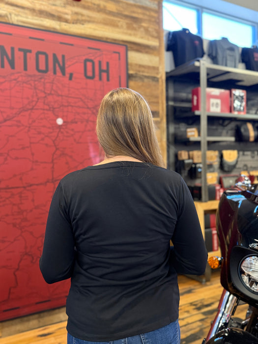 Indian Motorcycle Women's Essential Script Long Sleeve Tee, Black | 2865748