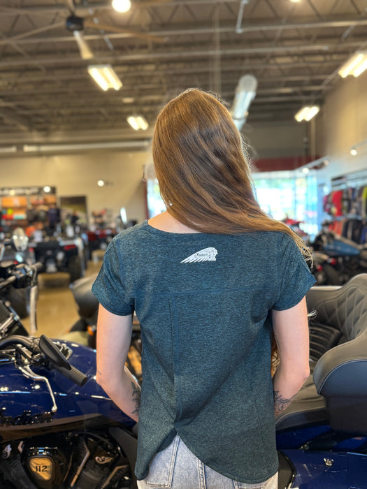 Indian Motorcycle Women's Script Icon Athlete Tee, Green | 2865736
