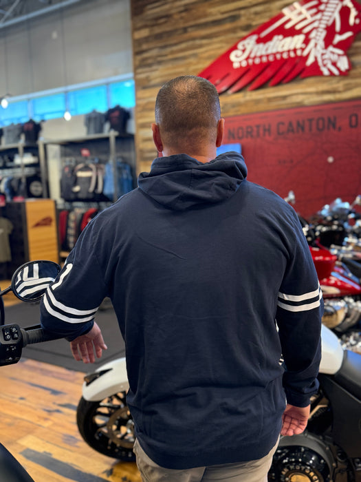 Indian Motorcycle Men's Sleeve Printed Lightweight Hoodie, Navy | 2865727