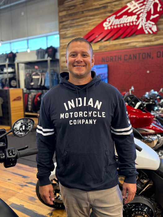 Indian Motorcycle Men's Sleeve Printed Lightweight Hoodie, Navy | 2865727