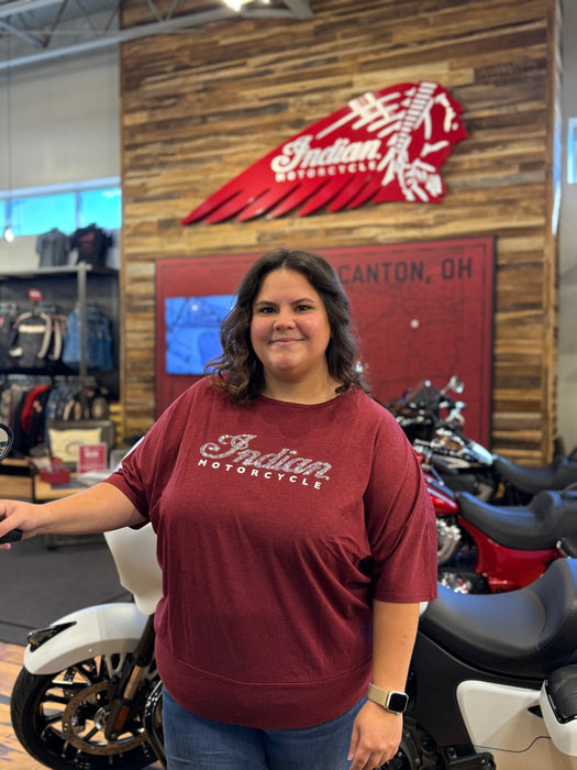 Indian Motorcycle Women's Script Diamante Banded Tee, Red | 2865738