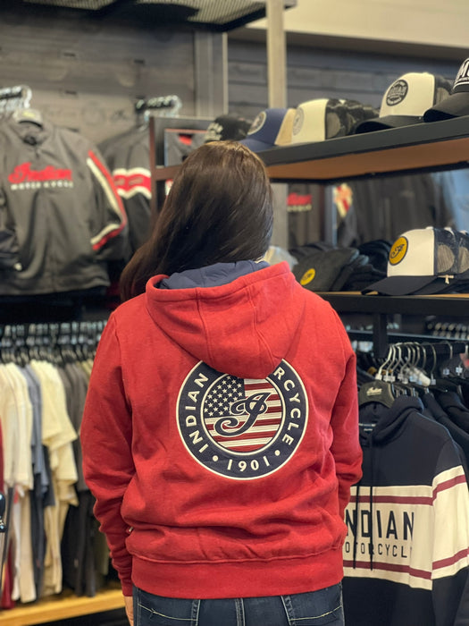 Indian Motorcycle Women's USA Flag Hoodie, Red | 2864949