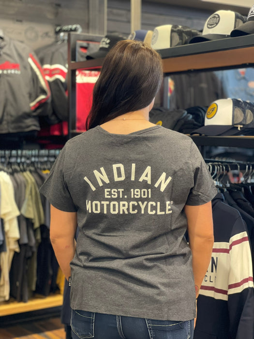 Indian Motorcycle Women's Block Logo Notch Neck Tee, Gray | 2864941