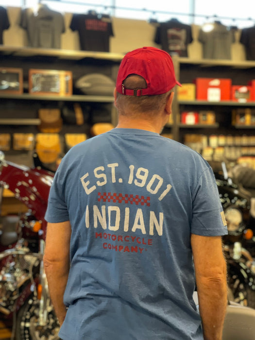 Indian Motorcycle Men's Est 1901 Checked Tee, Blue | 2864923