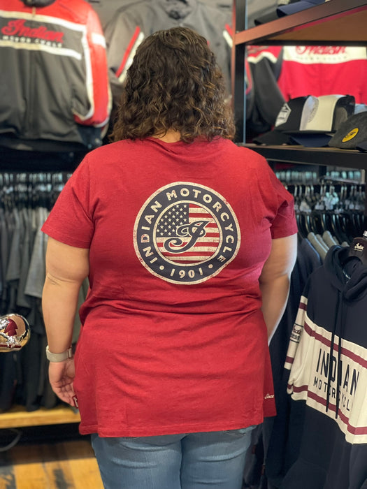 Indian Motorcycle Women's USA Flag Logo Tee, Red | 2864937