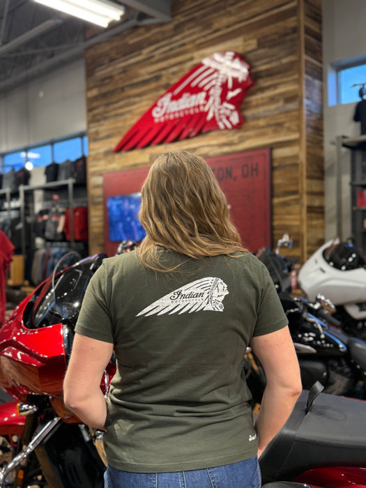 Indian Motorcycle Women's V-Neck Headdress Tee, Green | 2866388