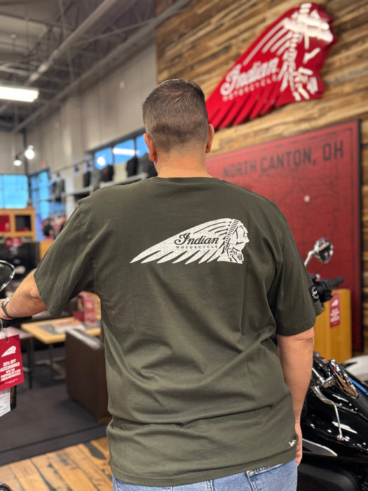 Indian Motorcycle Men's Headdress Pocket T-Shirt, Green | 2866683