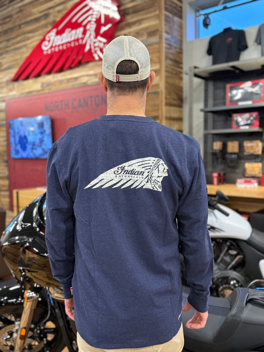 Indian Motorcycle Men's Headdress Pocket Henley LS T-Shirt, Navy | 2866377