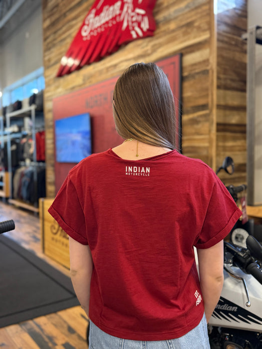 Indian Motorcycle Women's Cropped Headdress Tee, Red | 2866395
