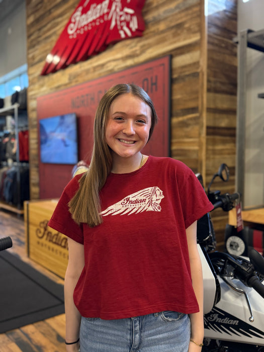 Indian Motorcycle Women's Cropped Headdress Tee, Red | 2866395