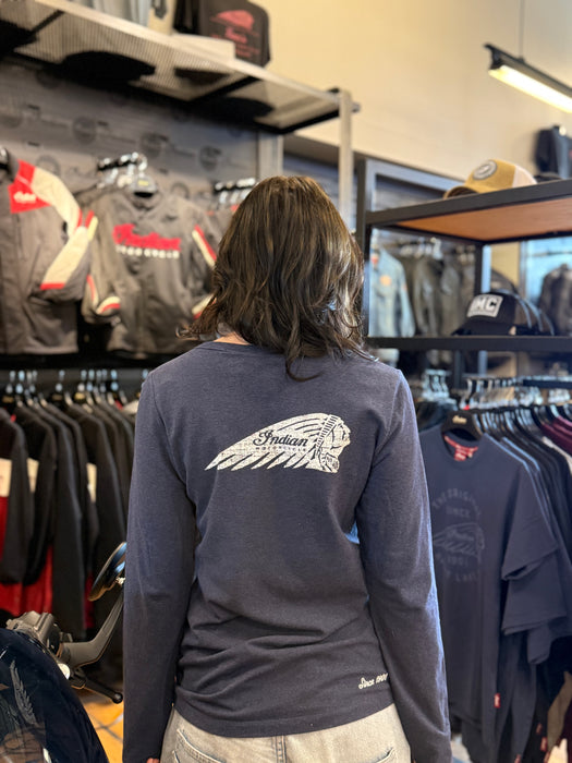 Indian Motorcycle Women's Headdress Henley LS Tee, Navy | 2866397