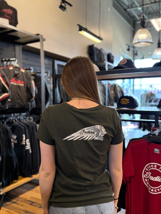 Indian Motorcycle Women's V-Neck Headdress Tee, Green | 2866388