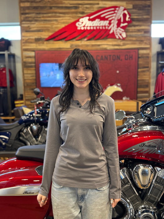 Indian Motorcycle Women's IMC Sleeve Print LS Tee, Gray | 2866398