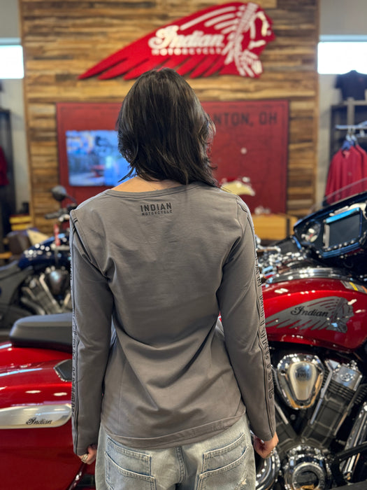 Indian Motorcycle Women's IMC Sleeve Print LS Tee, Gray | 2866398