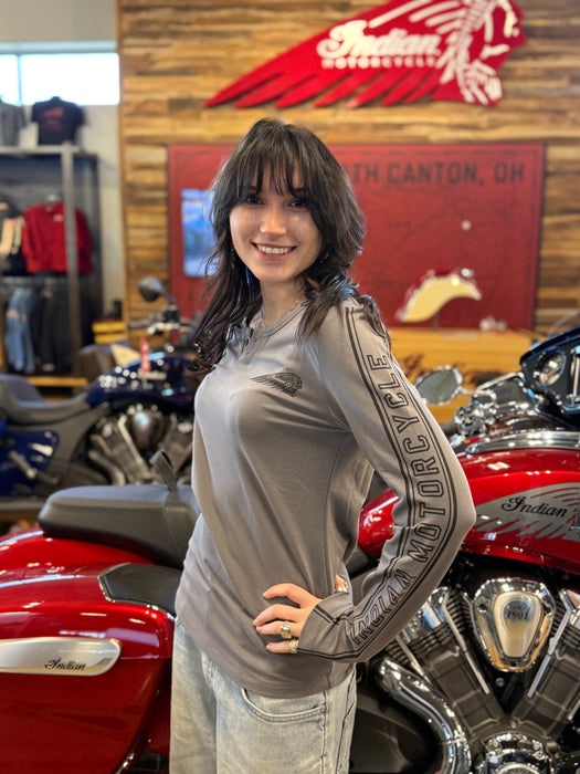 Indian Motorcycle Women's IMC Sleeve Print LS Tee, Gray | 2866398