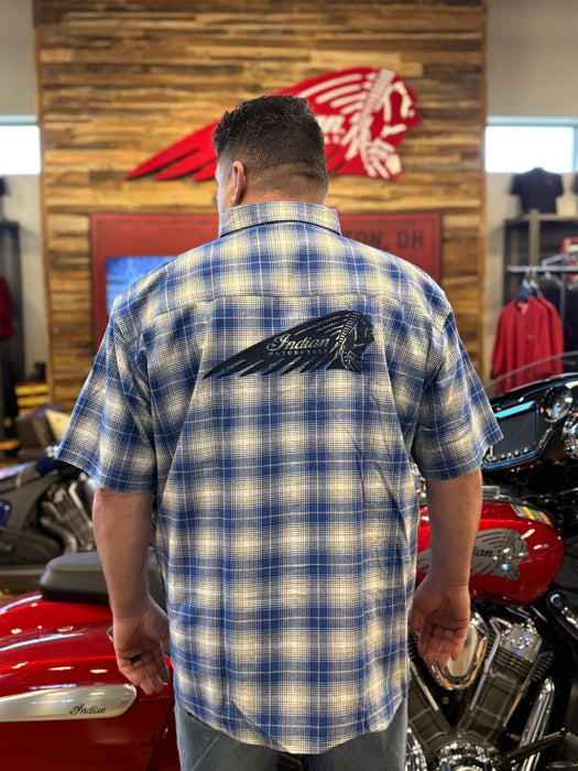 Indian Motorcycle Men's Pasadena Plaid Short Sleeve Shirt, Blue | 2866384