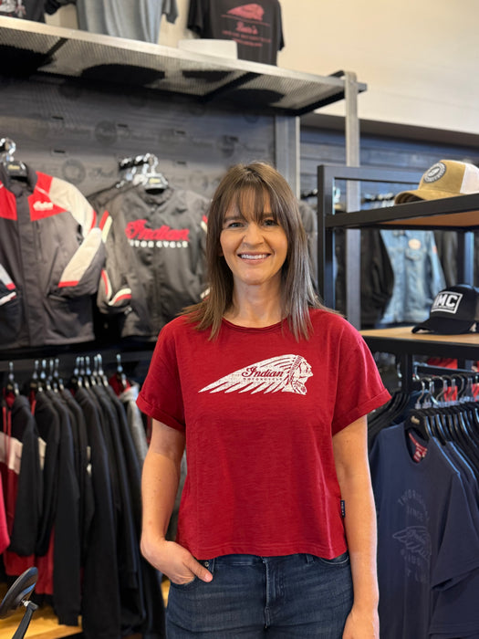 Indian Motorcycle Women's Cropped Headdress Tee, Red | 2866395