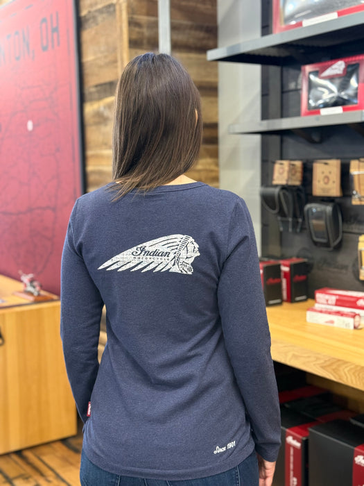Indian Motorcycle Women's Headdress Henley LS Tee, Navy | 2866397