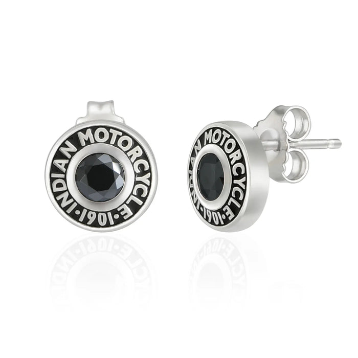 Indian Motorcycle Steel Horse Jewelry Women's Rivet & Black Stone Post Earrings | IMJE003