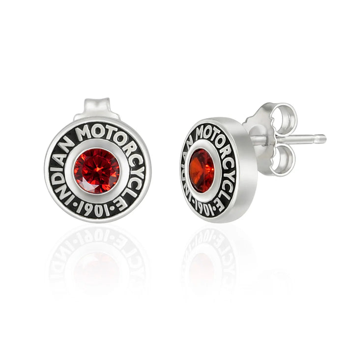 Indian Motorcycle Steel Horse Jewelry Women's Rivet & Red Stone Post Earrings | IMJE004