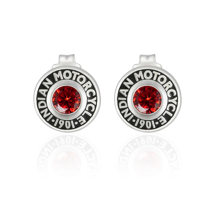 Indian Motorcycle Steel Horse Jewelry Women's Rivet & Red Stone Post Earrings | IMJE004