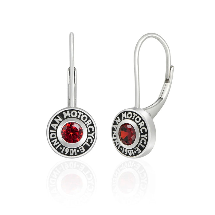 Indian Motorcycle Steel Horse Jewelry Women's Rivet & Red Stone Drop Earrings | IMJE007