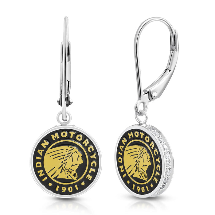 Indian Motorcycle Steel Horse Jewelry Women's Roundel Headdress Gold & Bling Drop Earrings | IMJE008