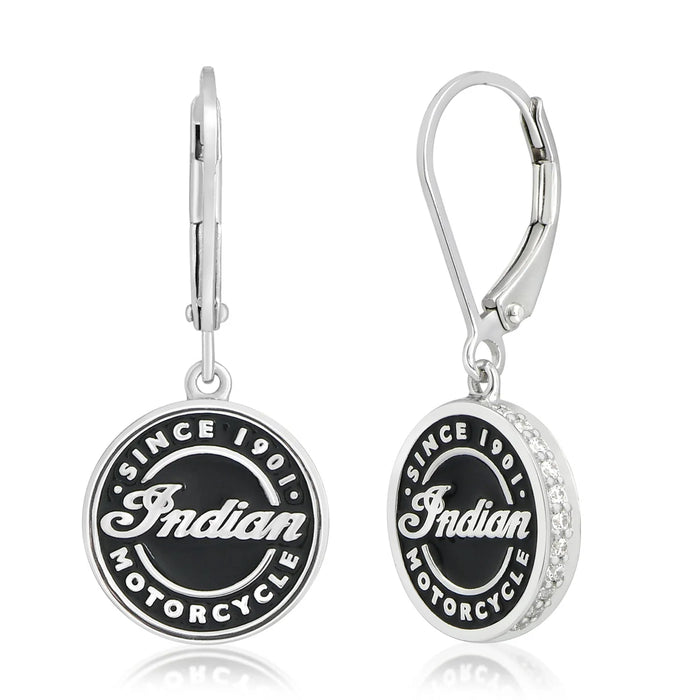Indian Motorcycle Steel Horse Jewelry Women's Roundel Script & Bling Drop Earrings | IMJE010