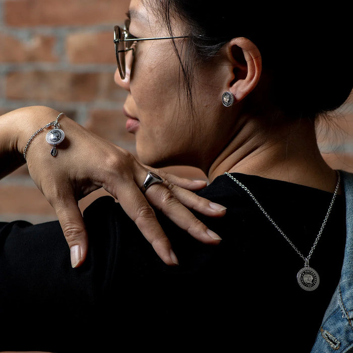 Indian Motorcycle Steel Horse Jewelry Women's Roundel Headdress Silver & Bling Post Earrings | IMJE012