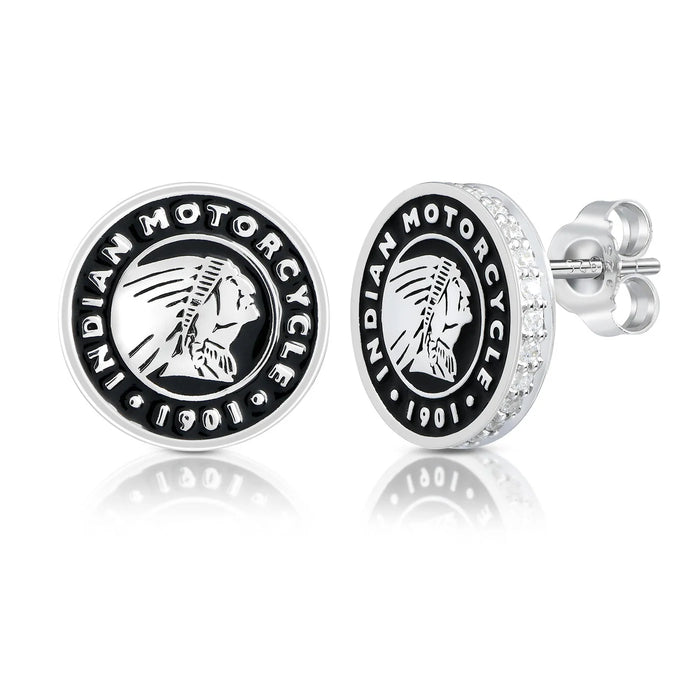 Indian Motorcycle Steel Horse Jewelry Women's Roundel Headdress Silver & Bling Post Earrings | IMJE012