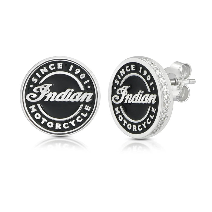 Indian Motorcycle Steel Horse Jewelry Women's Roundel Script & Bling Post Earrings | IMJE013