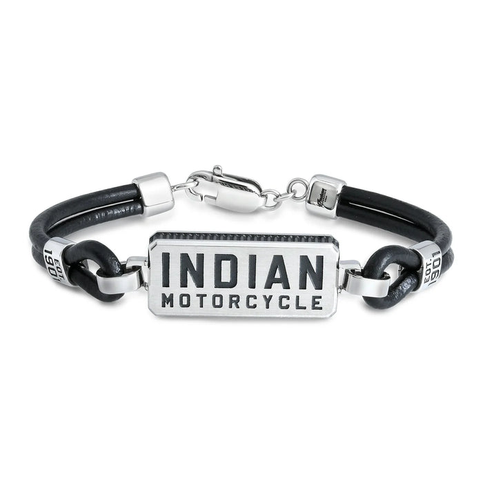 Indian Motorcycle Steel Horse Jewelry Men's Classic Rectangle Leather Bracelet | IMSB002-9